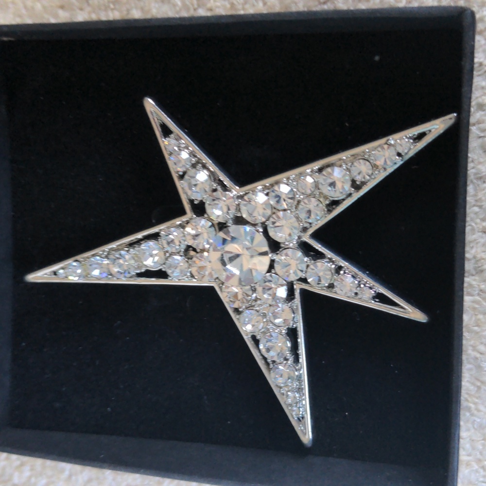 Adriana Bardo Rhinestone Crystal Star Brooch, Silver Mid Century Modern, Sparkle